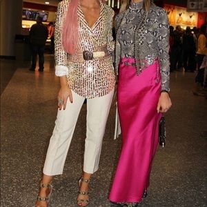 Pink satin maxi skirt